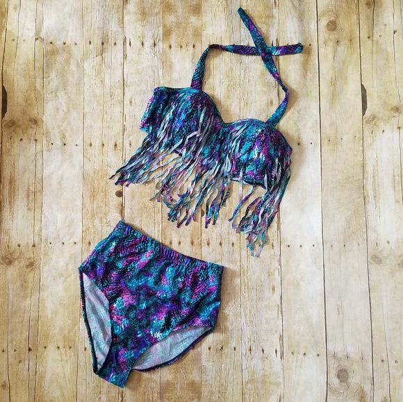 fringe top two piece swimsuit